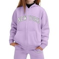 thumbnail image 3 of SonxaHe Big Girls Outfits Letter Print Fleece Lined Warm Zip Up Hoodie Joggers Kids Soft Cozy Athletic Fall Winter Outfits Purple,Sized 7-8, 3 of 3