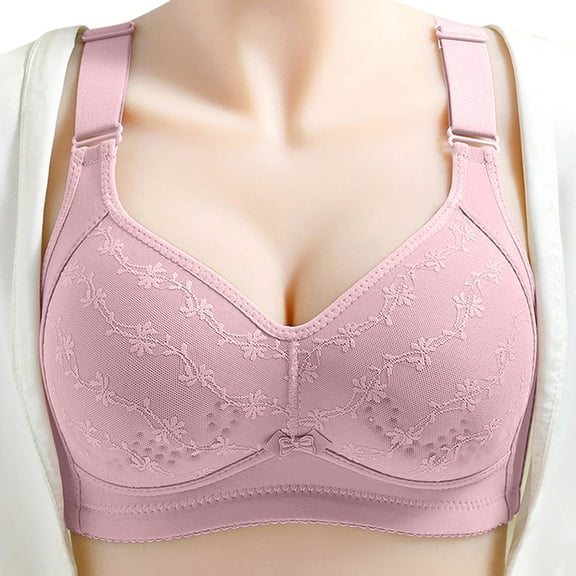 Arlun,No Underwire Jacquard Bras for Old Women Mesh Breathable Push up Full Coverage Wire-Free Everyday Bra Plus Size Thin Cup Wide Straps Comfy Wire-Free Bralettes Pink 46