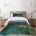 thumbnail image 3 of Ambesonne Forest Quilted Bedspread Set 2 Pcs, Aerial View Pines Lake, Twin Size, Dark Green Jade Green, 3 of 6