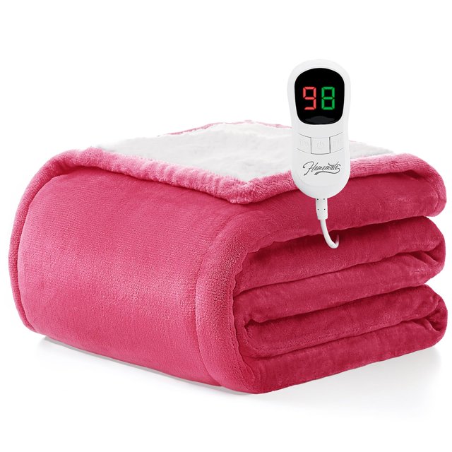Manta eléctrica Homemate de 127 x 152 cm. Apagado automático, 1/2/4/6/8 horas, protección contra sobrecalentamiento, 10 niveles de calor, franela Sherpa, certificación ETL.