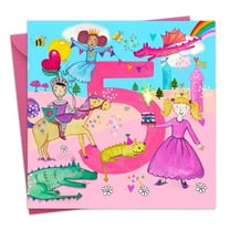 Twizler 5th Birthday Card for Girls - Princesses & Dragons - Age 5 Year Old Childrens Happy Birthday Card for Kids