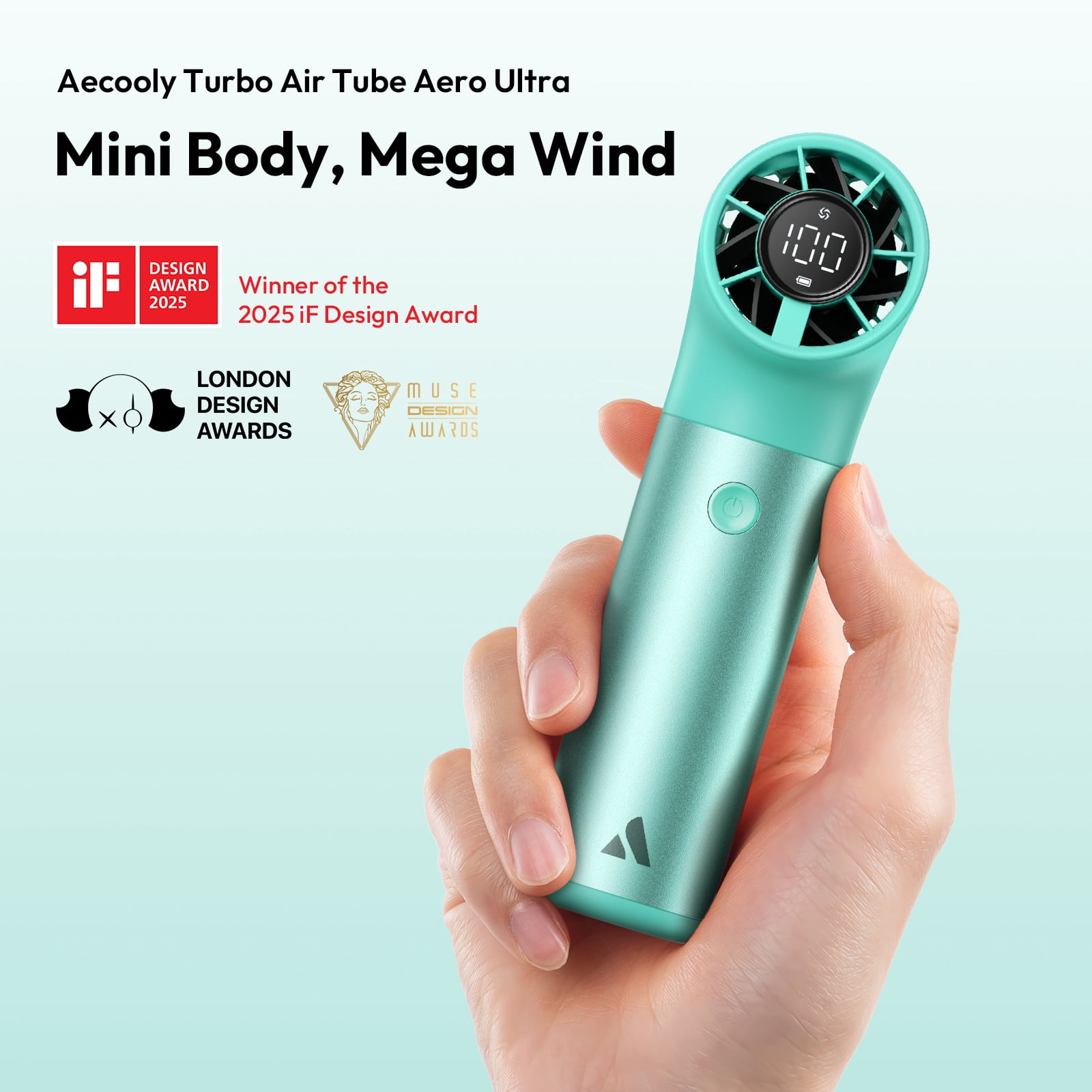 Aecooly Aero Ultra Handheld Fan, 19000 RPM Turbo, 7-Speed Aluminum, 15H Rechargeable Mini Fan for Travel and Office