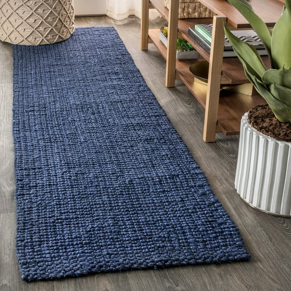 JONATHAN Y NATURAL FIBER 2 x 12 Runner Rug, Pata Hand Woven Chunky Jute - Navy, NRF102D-212
