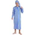 thumbnail image 3 of Zaldita Men's Soft Loose Sleepwear Striped Long Sleeve Nightshirt with Sleeping Cap Pajama Set Royal Blue M, 3 of 7