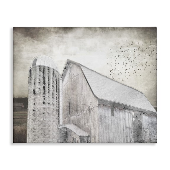 Stupell Industries Rustic Lodge Farm Grainhouse Black and White Distressed Textures Canvas Art, 20 x 16, by Sheldon Lewis