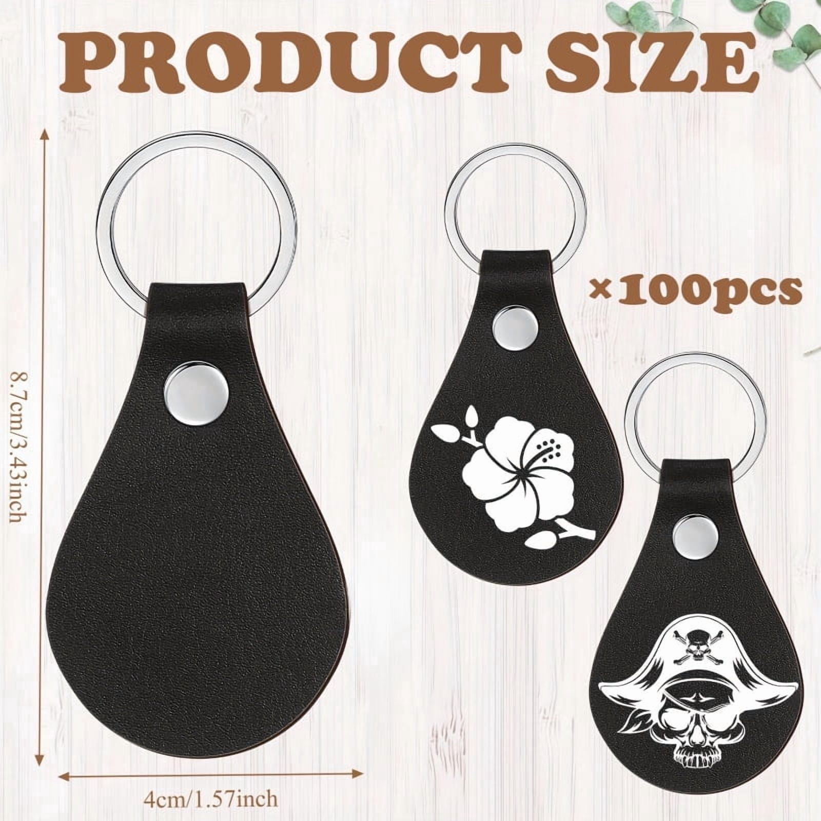 Set of 100 Faux Leather Key Fob Kits - Black Keychain Blanks Made of Faux Leather, Complete with Key Rings And Rivets, Perfect for Bulk Laser Engraving And Keychain Creation, Ideal for Party Favors
