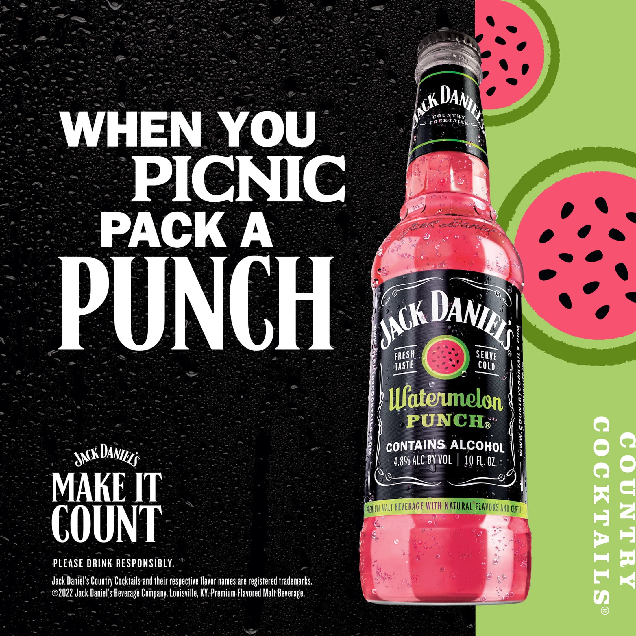Jack Daniel's Watermelon Punch Malt Beverage, 6 pack, 10 fl oz Bottle, 4.8% ABV