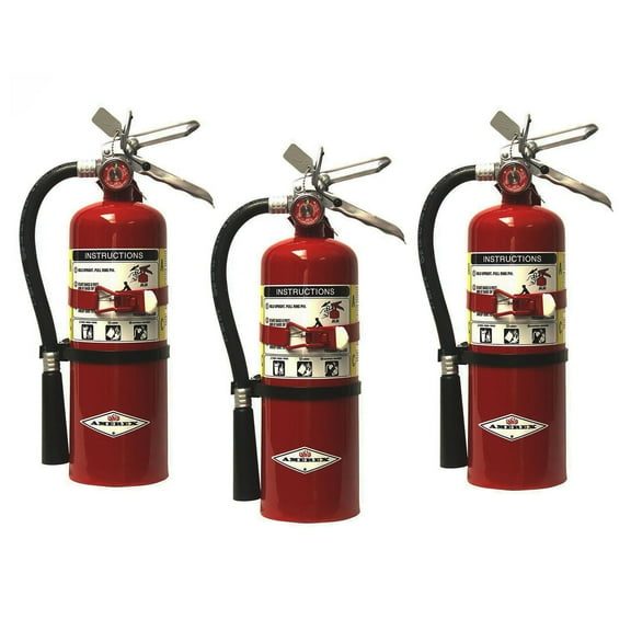 Amerex B500T, 5lb ABC Dry Chemical Fire Extinguisher with Aluminum Valve & Wall Bracket, Pack of 3