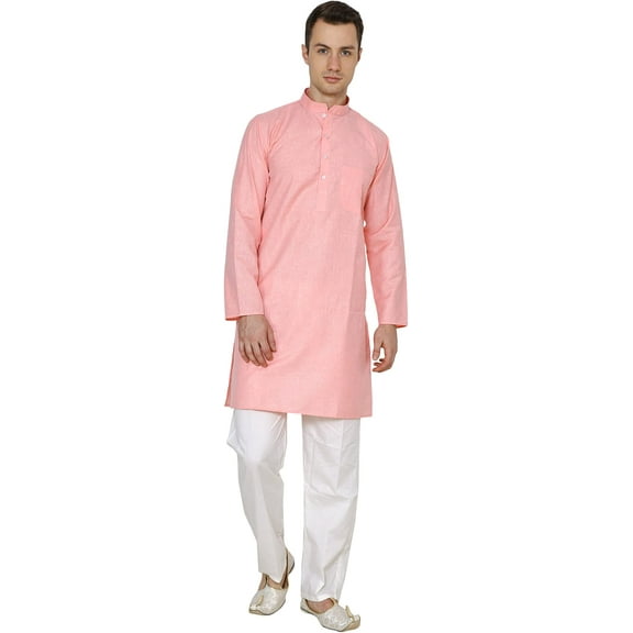 Royal Kurta Men's Linen Long Kurta (44, Pink)