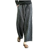 Women Flowy Palazzo Pants, Pinstripe Wide Leg Pant Casual Loose Bohemian Beach Work Trousers with Pockets
