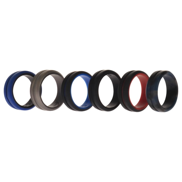Juego de anillos de boda de silicona de 2 capas con línea media - Negro-Camuflaje de ROQ para hombre - Anillo de 6 x 10 mm