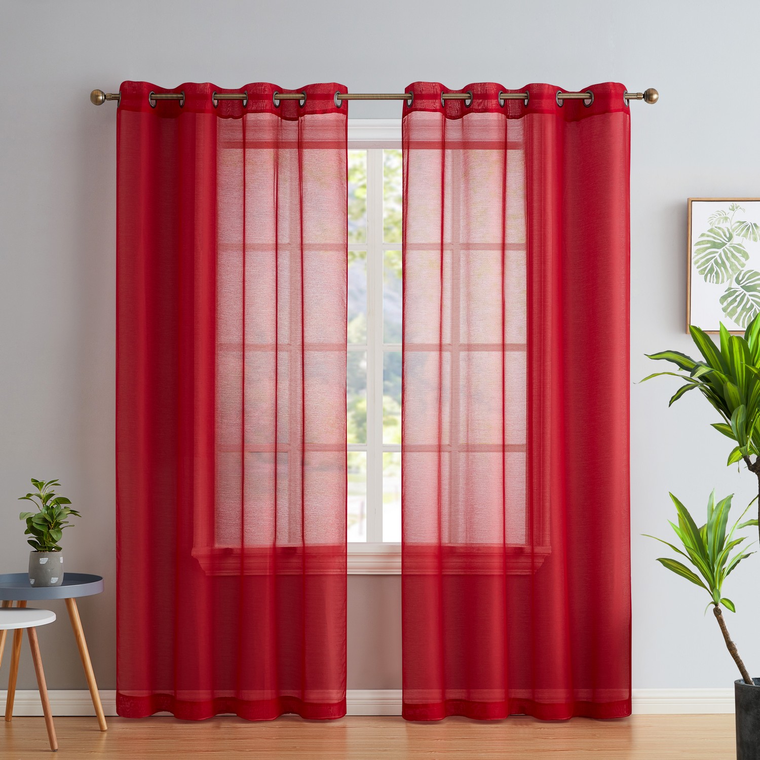 THD Semi Sheer Voile Window Curtain Drapes Polyester Grommet Curtain