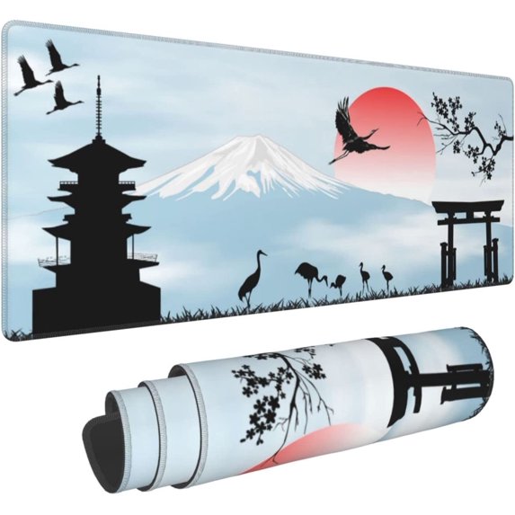 Japanese Large Mouse Pad, Waterproof Extended Gaming Mousepad with Mount Fuji, Big Long Non-Slip Desktop Mouse Mat for Laptop, Keyboard, Computer for Decor Women Office, (Blue Sky, XL 31.5*11.8 in)