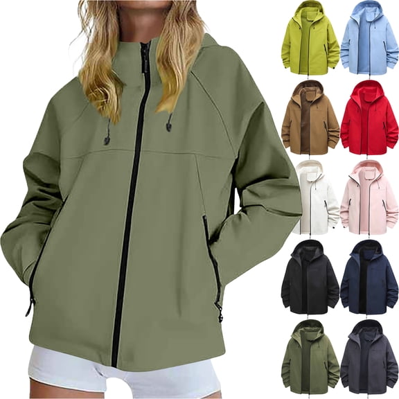 Womens Rain Jacket Waterproof Outdoor Hiking Raincoat Women Lined Rain Jacket Lightweight Hooded Jackets Trench Coats Rain Coats for Women