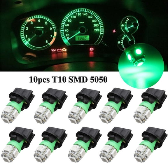 10pcs Green T10 194 LED Bulbs Instrument Panel Gauge Cluster Dash Light Sockets