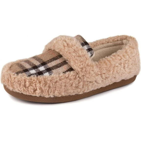 Zizor Women's Warm Fuzzy Plaid Slippers Cozy Slippers for Women