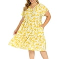 thumbnail image 4 of GRACE & GRANDEUR Women's Plus Size Easter Floral Print Dress Button Decor Notch Neck Ruffle Sleeve Tiered Flowy Midi Summer Holiday A Line Dresses with Pockets 1X Yellow, 4 of 6