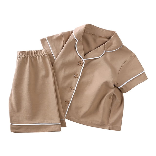 Odeerbi 6M-4Y Niños Niñas Pijama de Verano de Algodón Con Solapa Muescada Camisa de Manga Corta Conjunto de Pantalones Cortos Suave Ropa de Dormir Conjunto de Pijama