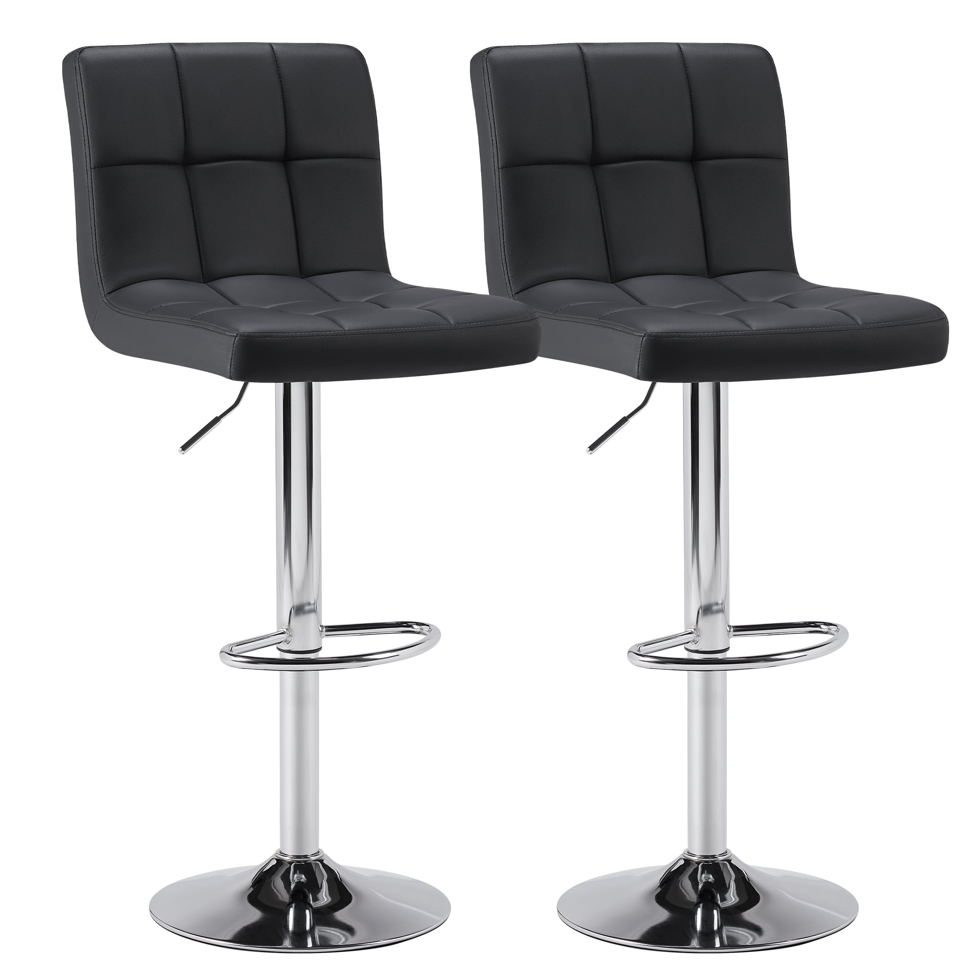 CONCETTA Bar Stools - Set of 2 Adjustable Swivel PU Leather Counter Seats, Black