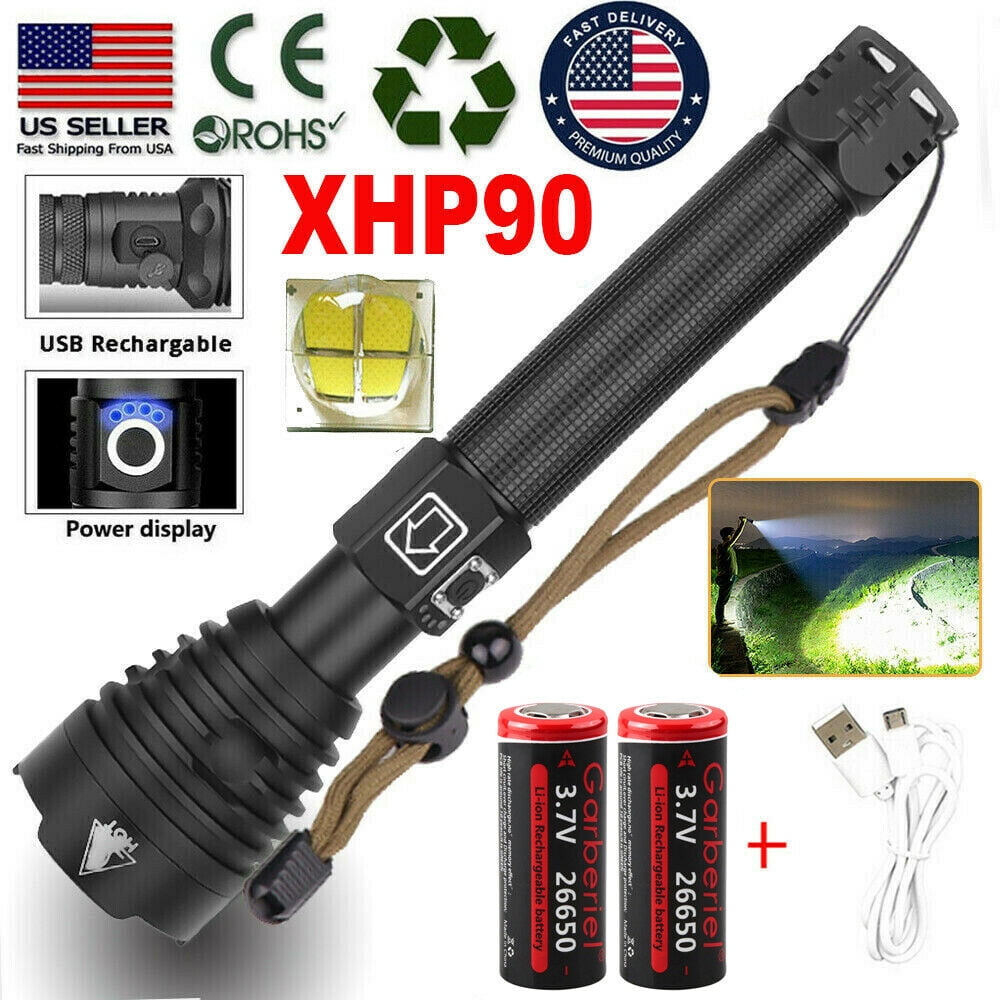 990000LM Zoom Torch LED Rechargeable 3Modes Flashlight 26650 Battery Charger US_