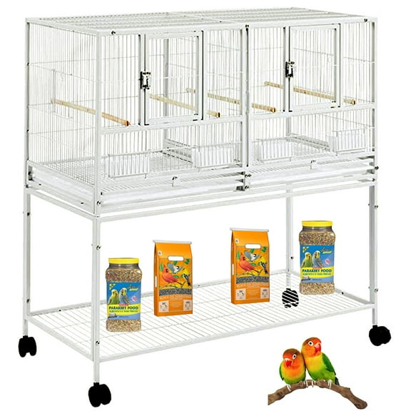 Single Stackable Bird Flight Breeder Cage Center Divider Side Nesting Box Doors Metal Bird Cage with Rolling Stand for Small Birds Lovebirds Finch Canaries Parakeets Cockatiels Budgies