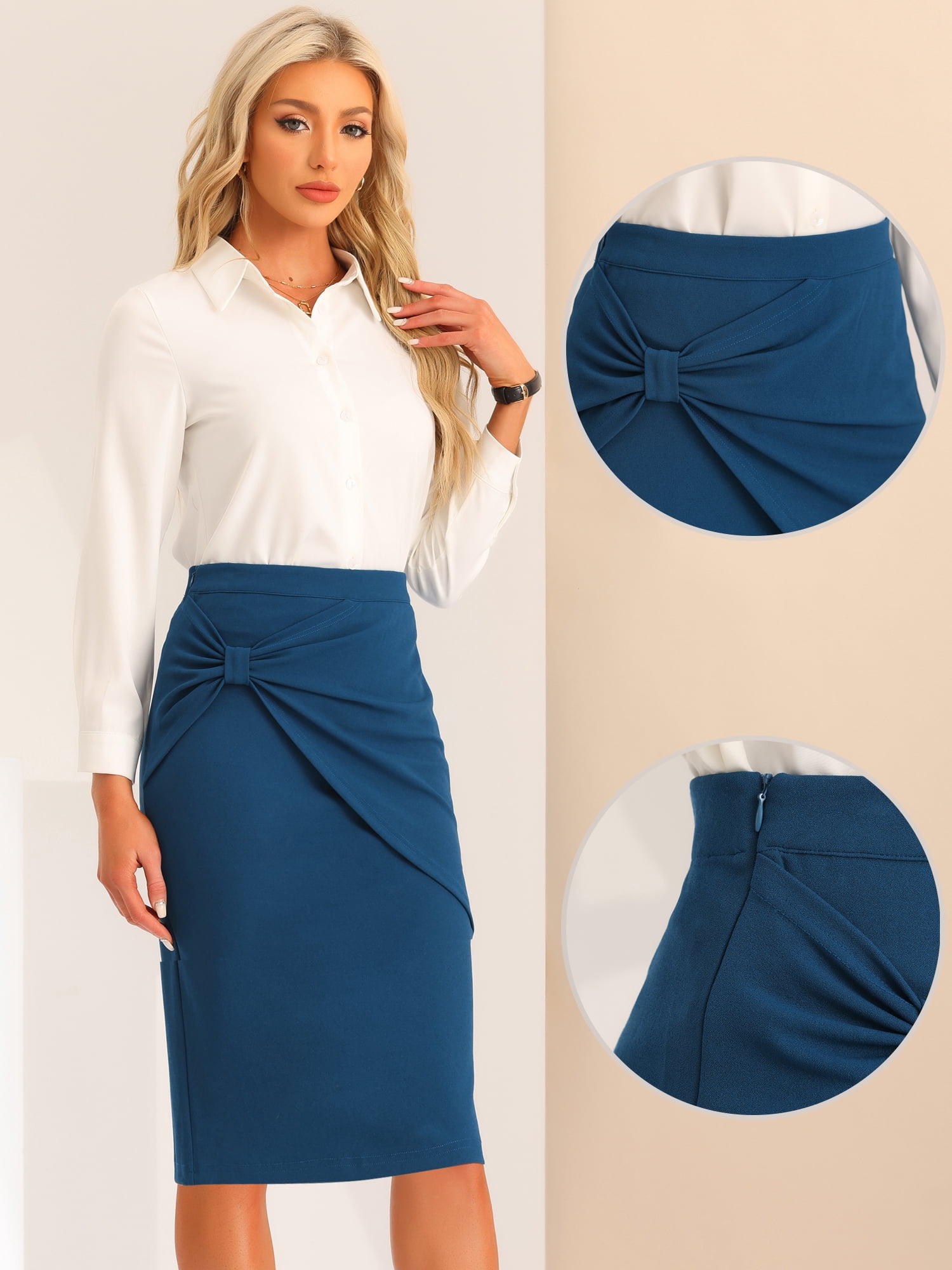 DARING DIVA Women's High Waist Pencil Work Bodycon Skirt XL Peacock Blue
