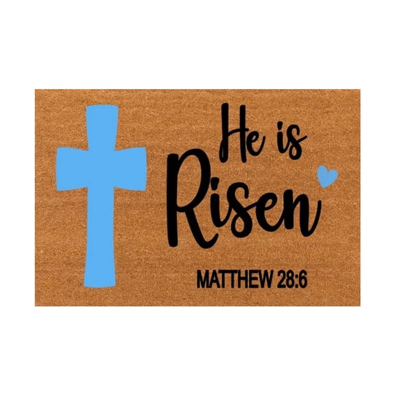 Easter Christian Coir Door Mat, Religious Easter Welcome Mats for Front Door, He is Risen Jesus Bible Verse Coir Doormat Rug for Porch Entryway Home Decor