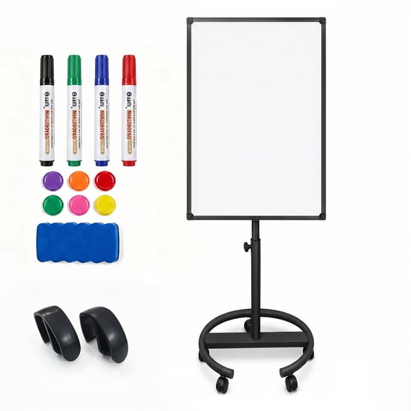 Tzou 36" x 24" Magnetic Mobile Whiteboard – Rolling Dry Erase Board with Locking Quiet Wheels, Flip-Chart Hooks, and Round Base