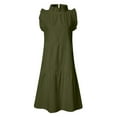 thumbnail image 2 of Robe Gâteau Décontractée à Col Uni à Manches Courtes, Jupe Évasée Plissée, Été, Décontractée, Ample, Taille Élastique, 2 of 5