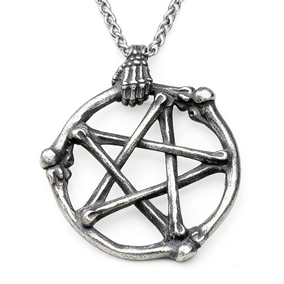 ZMY Home Stainless Steel Necklace - Bone-Crafted Circle Pendant with a Central Pentagram Gothic Jewelry