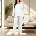 thumbnail image 4 of Cotton Pajamas Sets for Women 2 Piece Long Sleeve V Neck Top and Wide Leg Elastic Waist PJ Bottom Soft Sleepwear (XL, White), 4 of 7