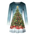 thumbnail image 3 of Patlollav Womens Christmas Christmas Tree Print Long Sleeve Dress Green M, 3 of 6