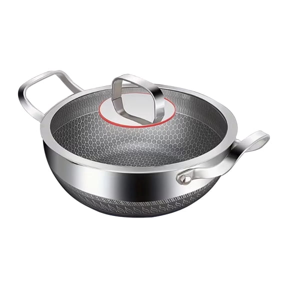 11.8in Titanium Hammered Pan with Lid, Stainless Steel Nonstick Wok Pan, Multifunctional Durable Non Stick Titanium Frying Pans for Cooking, Dual Handle Skillet Compatible with All Cooktops