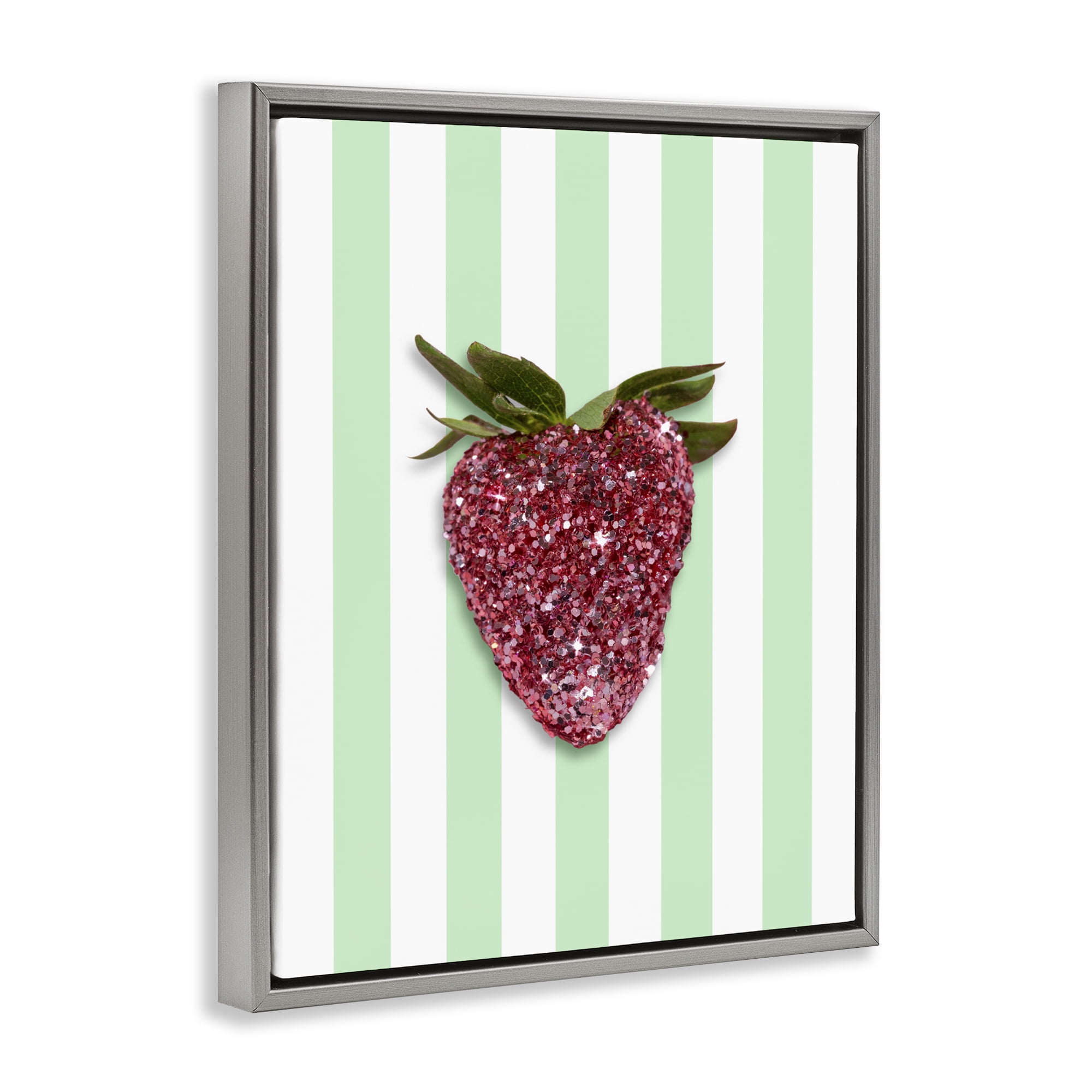 Stupell Industries Glimmer Cherry on Green Stripes Gray Framed Floater Canvas Wall Art, design by LISH Creative