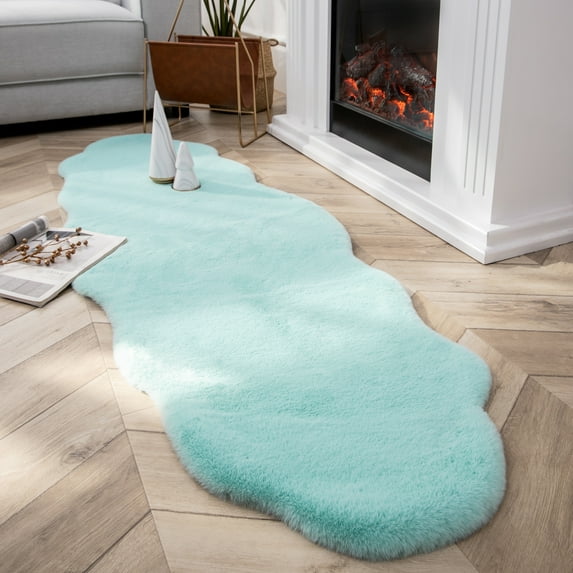 Soft Fluffy Faux Rabbit Fur Area Rugs, Indoor Decor Mat, 2 x 6 Feet, Turquoise, 1 Pack