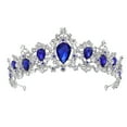 thumbnail image 1 of Tiara de cristal real, corona de boda, tocado, accesorio para el cabello de novia (base plateada, azul), 1 of 7