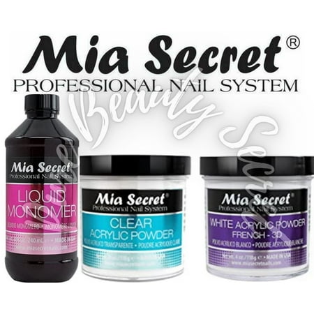 Mia Secret Liquid Monomer 8 oz + Powder 4 oz x 2 (CLEAR + WHITE)