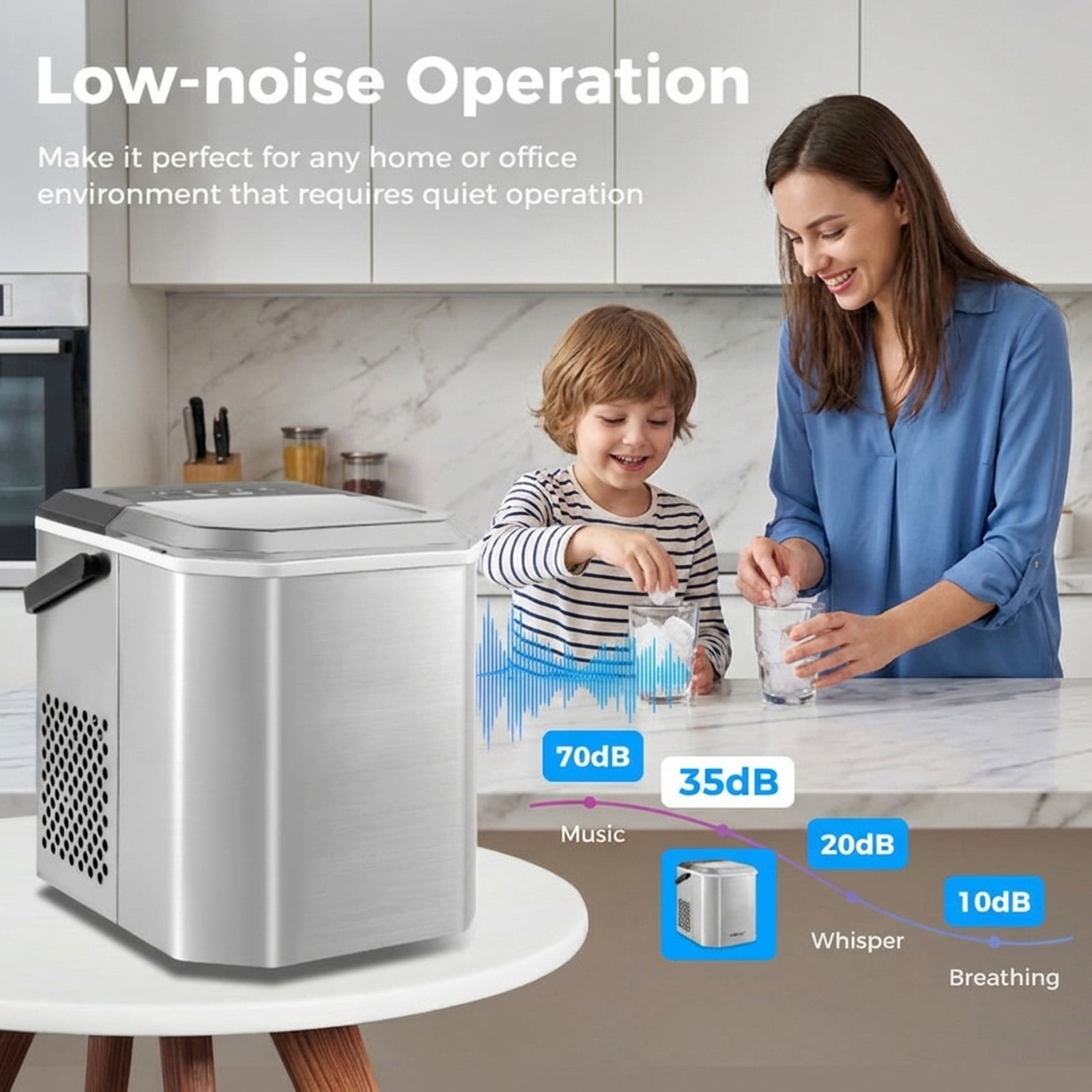 RUIE Countertop Ice Maker,Portable Ice Machine with 26.5 Lbs/Day Production and Self-Cleaning,2 Ice Sizes,One-Button Start,Bullet Ice Maker for Home Kitchen Office Party