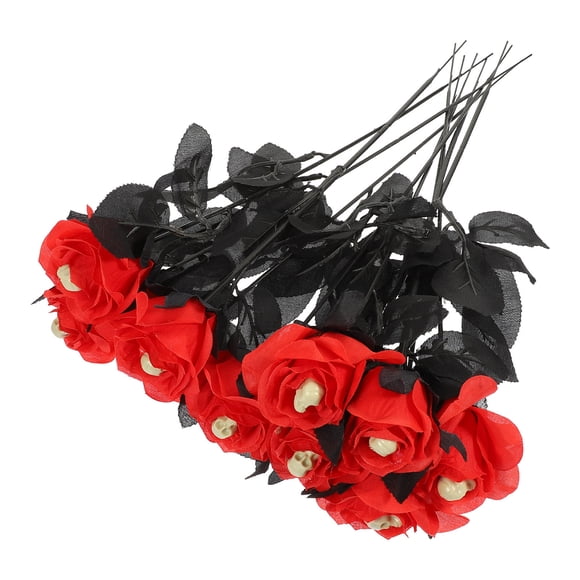 NUOLUX Rose Flower Decoration 10Pcs Red Artificial Skull Rose Polyester Plastic for Haunted House