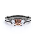 thumbnail image 3 of JeenMata Vintage 1 ct - Princess Cut Champagne Peach created morganite - 3 Stone - Engagement Ring - 18K Black Gold over Silver, 3 of 6