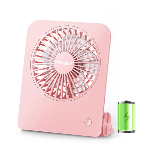 Ventilador de escritorio TriPole, pequeño ventilador portátil, ventilador de batería recargable de 2000 mAh, mini ventilador de viaje ultra silencioso de 4,5 pulgadas con inclinación de 180°, plegable