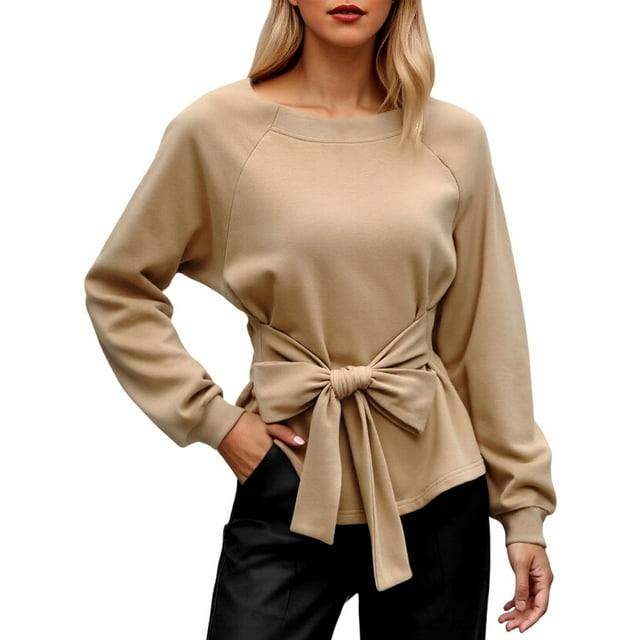 Daznico Tunique Élégante Grande Taille pour Femmes, Manches Longues, Haut Uni Confortable, Col Rond, Ajusté, Usage Quotidien Décontracté