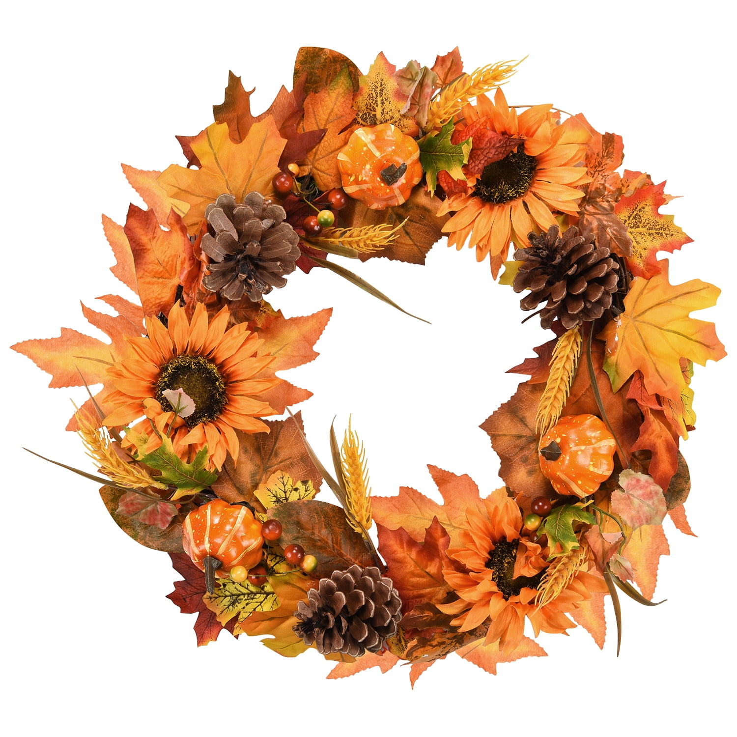 Dolicer 20 Inch Large Fall Wreaths for Front Door, Autumn Pumpkins Maple Leaf Wreath with Pine