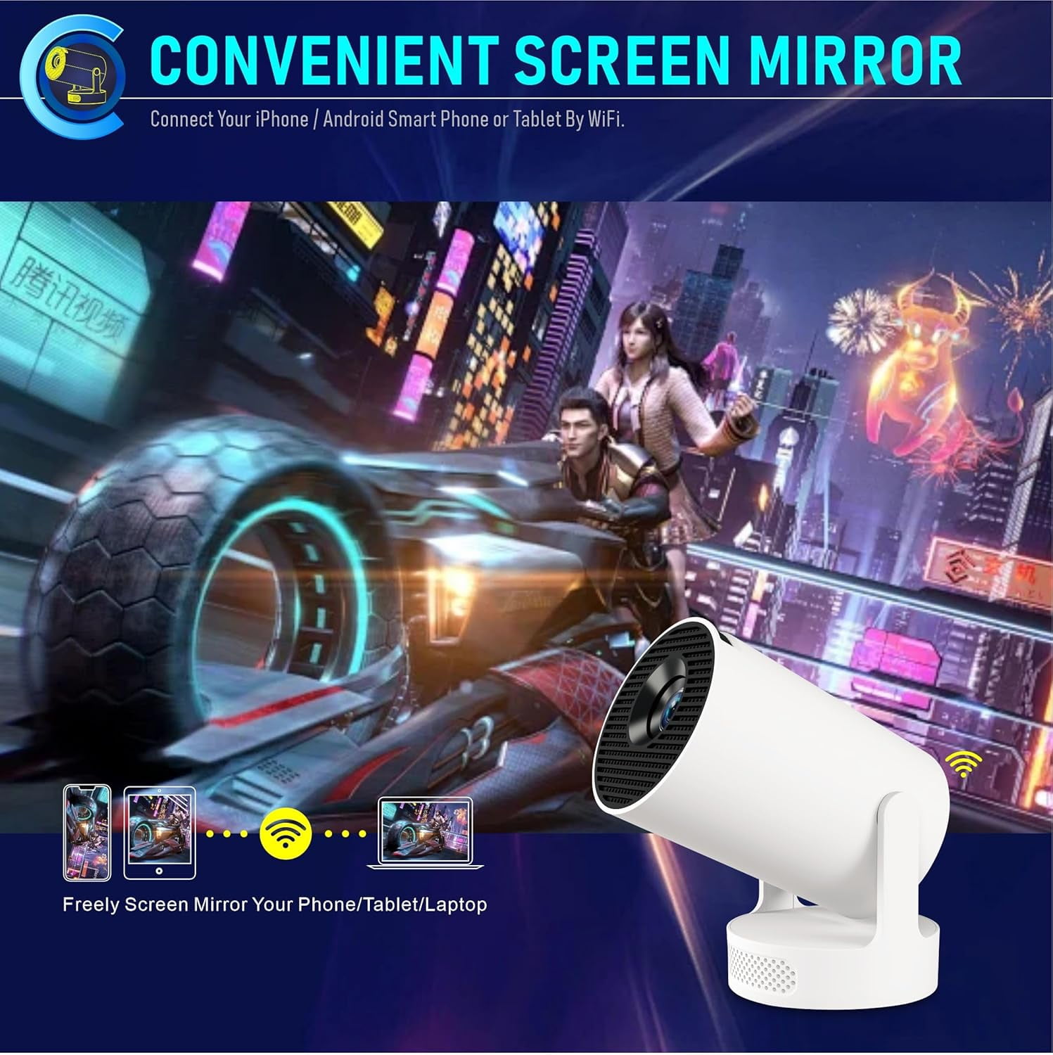 Projector HY300Ultra with WiFi 6  5.4 4K Support Android 11 Portable Home Theater