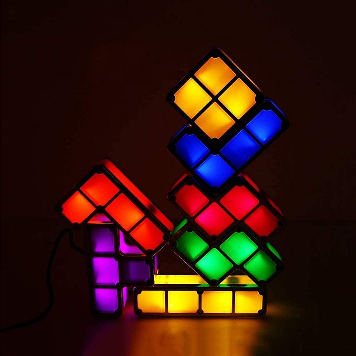 Colorful 7 Colors Night Light 7 PCS Tetris Stackable Tangram Puzzle LED Induction Interlocking Desk Lamp 3D Toys Ideal Gift for Home and Office Decorations Easy Stacking up Magical Decoration 