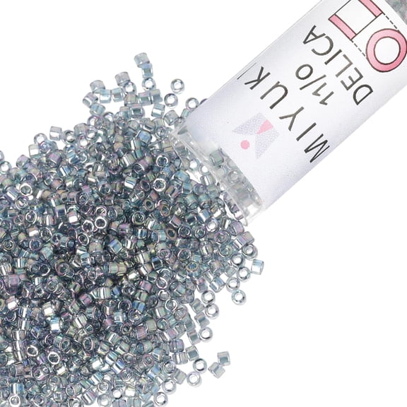 Miyuki Delica Seed Beads – Size 11/0 (1.6 mm), DB0111, Transparent Gray Luster AB, 7.2 g, Approx. 1440 Beads