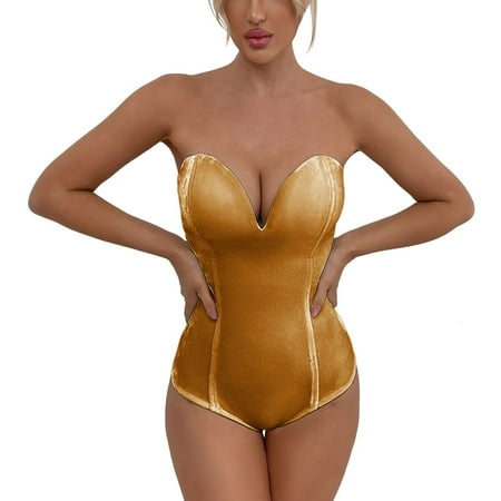 MSJUHEG Corset Bodysuit Fashion Women S Winter Suit All Velvet Top Gold Autumn Women S Jumpsuit Tights For Women Gold S