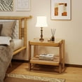 thumbnail image 4 of Costway 1 PCS End Table with Tempered Glass Top Acacia Wood Legs Rattan Storage Shelf, 4 of 9