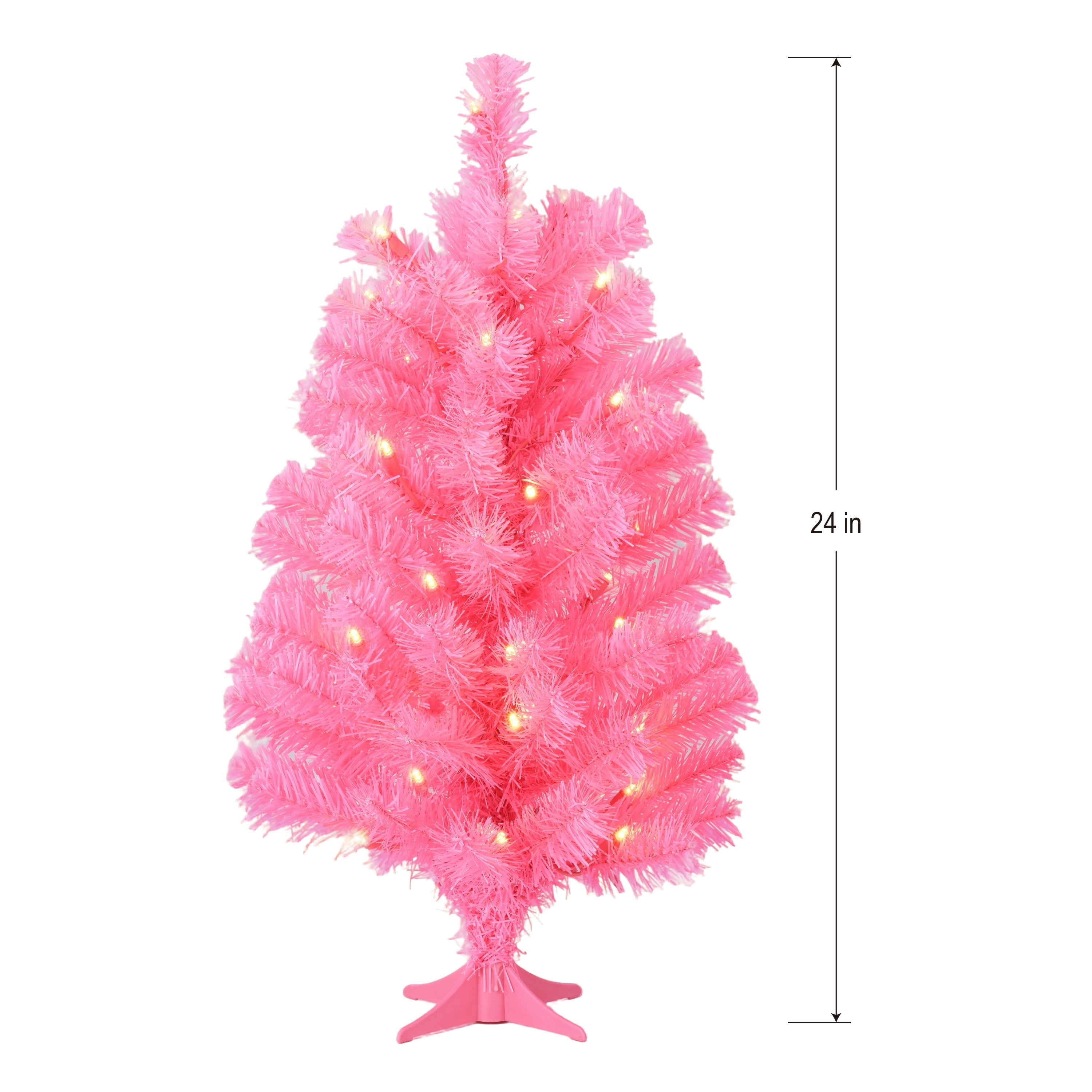 2' Small Pre-Lit Pink Artificial Christmas Tree with 35 Warm White LED Lights and Stand, by Holiday Time