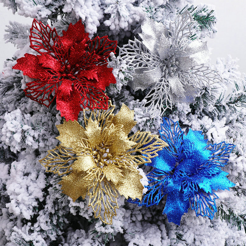 1PC Artificial Flowers Christmas Fake Flowers Glitter Merry Christmas
